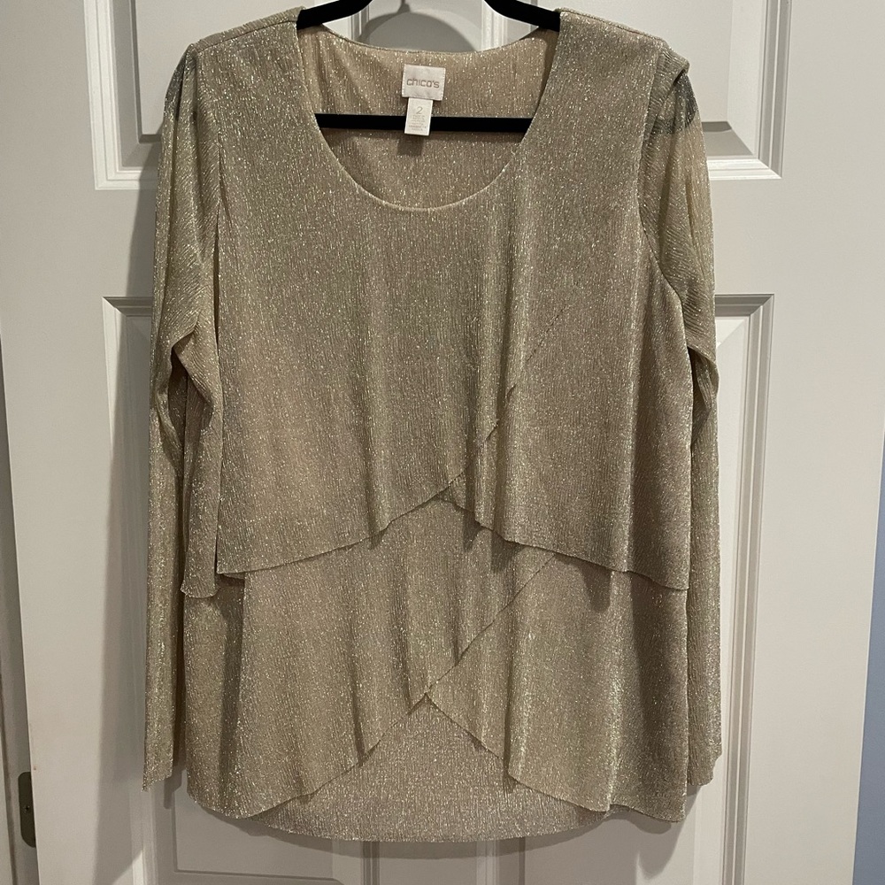 Chico’s Dressy Gold Top Size 2 100% Polyester